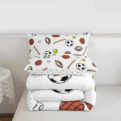 jejeloiu Ball Games Bedding Set for Boys Girls, Basketball Soccer Baseball Football Comforter Set King Size Gaming Sports Duvet Quilt Microfiber Sports Theme Bedroom Decor 3 Pcs with 2 Pillow Cases