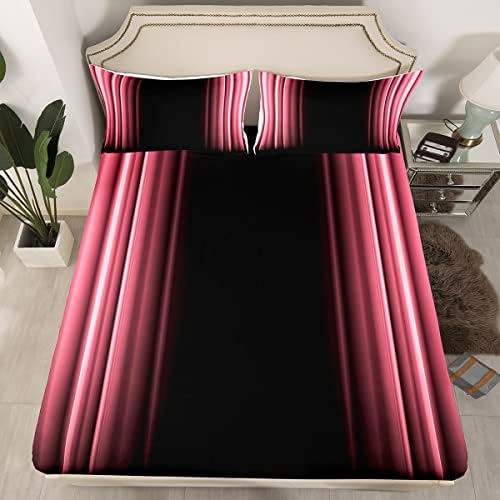 Feelyou Abstract Ombre Bed Sheets Kids Teens Pink and Black Bedding Set Room Decor 3Pcs King Size