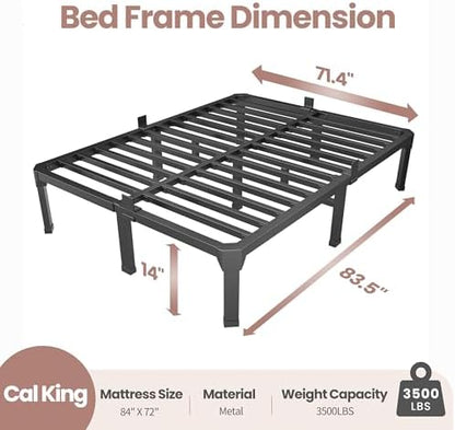 ROIL 14 Inch Metal Cal King Bed Frame Heavy Duty with 4 Mattress Baffles