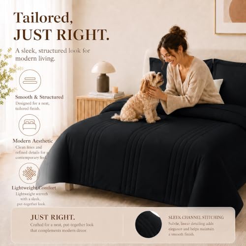 CozyLux Super King Plus Comforter Set Black - Oversized 128x120 Bed Set
