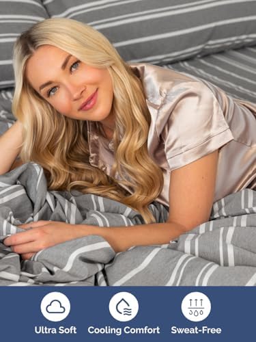 Extra Deep Twin Sheet Set - 3 Piece Breathable & Cooling - Grey Stripes