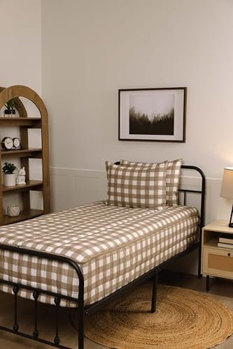 Beddy's Tan Checkered All-in-One Zipper Bedding Set for Kids/Teens - Twin