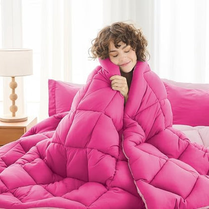 MUXHOMO 7 Pieces Oversized King Comforter Set, Reversible Bed in a Bag Oversized King Size, All Season Bedding Set with Comforter, Flat Sheet, Fitted Sheet, Pillowcases & Shams, Hot Pink & Baby Pink