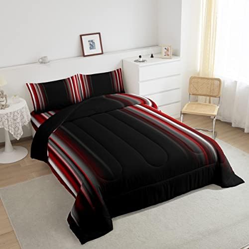 Feelyou Abstract Ombre Comforter Set Kids Teens Red White Black Bedding Set Room Decor 3Pcs King Size,Reversible Black