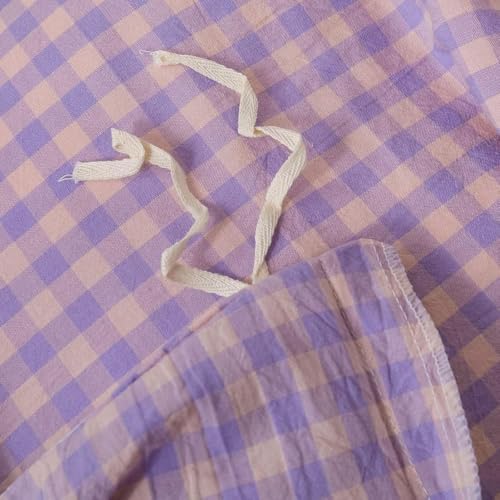 mixinni Purple Gingham Grid Duvet Cover Queen, 100% Washed Cotton Modern Geometric Bedding Set with 2 Pillowcases, Farmhouse Style Yellow Plaid Comforter Cover Set for Men & Women, Soft & Lightweight