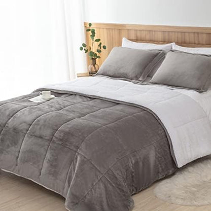 Seward Park Grey Sherpa Comforter Set King Size, Soft Fall Winter All Season Down Alternative Bedding Sets 3 Piece (1 Comforter and 2 Pillow Shams)