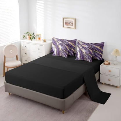 Erosebridal Watercolor Marble Print Comforter Set Twin Size,Purple Gradient Bedding Set for Kids Teens,Abstract Art (Comforter+Fitted+Flat Sheet+2 Pillowcases+2 Throw Pillow Covers) 7 Pieces Bed Set