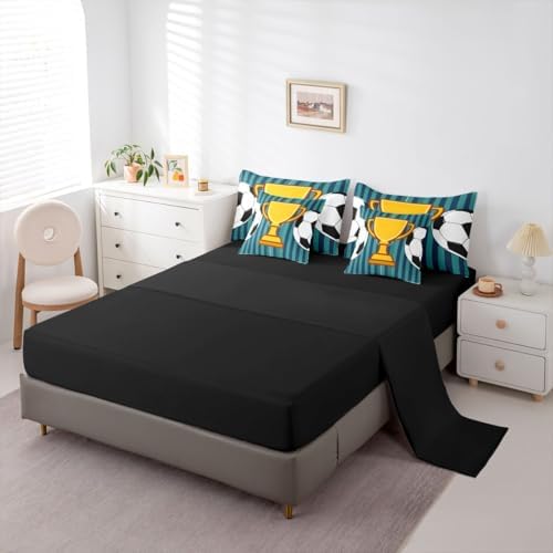 Erosebridal Boys Kids Navy Blue Football Gaming 7 Piece Bedding Set Twin | Playground Soccer Geometric Comforter Set with Sheets Striped Bed in A Bag Ball Games Bed Sets