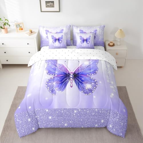 Feelyou Butterfly Comforter Set with Sheets 7 Piece Queen Size Dreamy