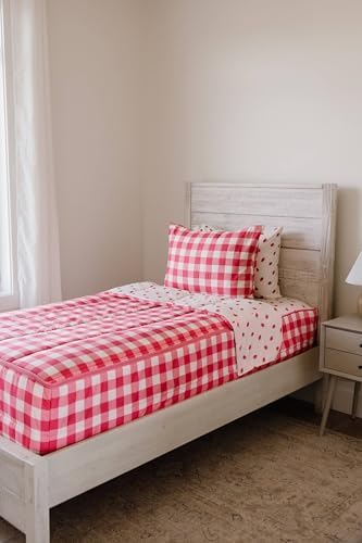 Beddy's Dark Pink Checkered All-in-One Zipper Bedding Set for Kids - Twin
