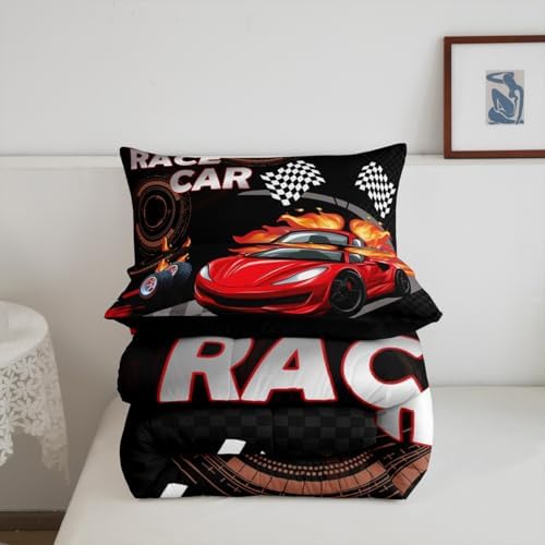 Feelyou Kids Red Race car Comforter Set Full Size Boys Girls