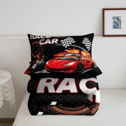 Feelyou Kids Red Race car Comforter Set Full Size Boys Girls