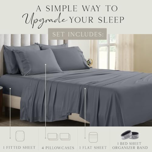 KARISSA MAE 6 Piece Luxury Bamboo Viscose King Sheet Set, 4 Pillowcases