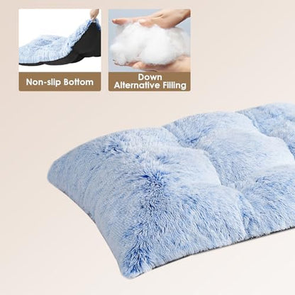 EHEYCIGA Fluffy Dog Crate Bed for Large Dogs, Plush Faux Fur Pad, Blue