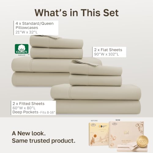 California Design Den 2-Pack 100% Cotton Sateen Queen Size Bedsheets Set