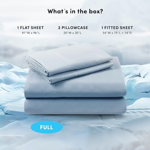 Comfort Spaces Coolmax Moisture Wicking Sheet Set Soft, Fade Resistant, All Elastic Deep Pocket Fits Up to 16" Mattress - Warm Weather Cooling Sheets for Night Sweats, Full, Blue, 4 Piece