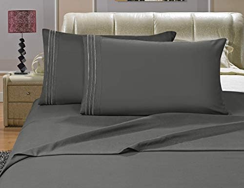 Elegant Comfort Luxurious Bed Sheets Set on Amazon 1500 Premier Wrinkle,Fade and Stain Resistant 4-Piece Bed Sheet Set, Deep Pocket, King Grey