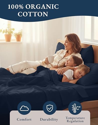 LANE LINEN King Sheet Set 100% Organic Cotton Cooling Soft 4pc - Navy