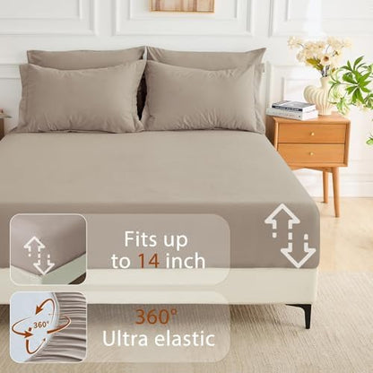 MUXHOMO 7 Pieces Queen Comforter Set, Soft Bed in a Bag Queen Size, All Season Bedding Set with Comforter, Flat Sheet, Fitted Sheet, Pillowcases & Shams, Linen
