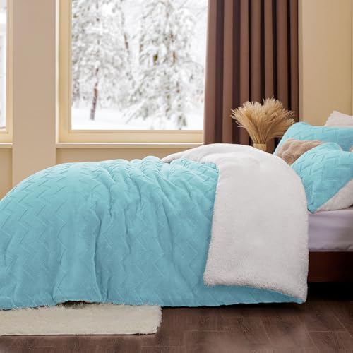 BEDELITE Fluffy Sherpa Twin Comforter Set,Light Blue