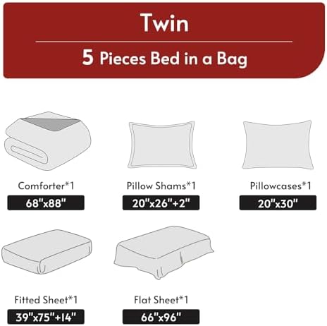 MUXHOMO 5 Pieces Twin Comforter Set, Reversible Bed in a Bag Twin Size, All Season Bedding Set with Comforter, Flat Sheet, Fitted Sheet, Pillowcases & Shams, Burnt Orange & Beige