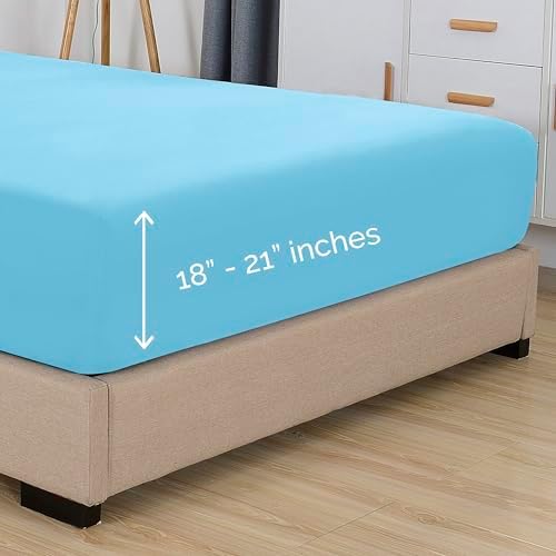 Elegant Comfort 1500 Premium Hotel Quality 18-21 Inches Deep - Extra Deep Pocket Single Fitted Sheet for High Mattress, Luxury and Softest, Smart Pocket - Wrinkle Free, Twin/Twin XL, Aqua