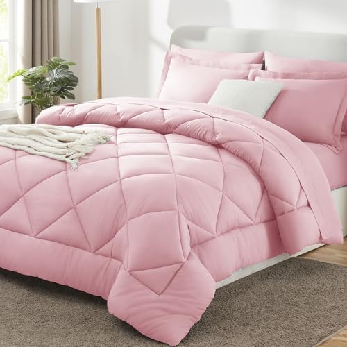CozyLux Oversized Queen Comforter Set 98"x98", 7 Piece, Pink