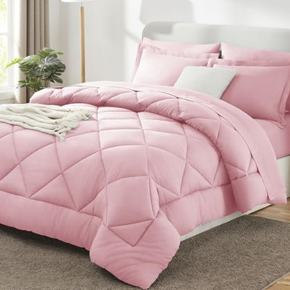 CozyLux Oversized Queen Comforter Set 98"x98", 7 Piece, Pink
