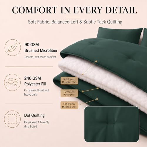 CozyLux Full Size Comforter Set Forest Green, 7 Pieces Bed in a Bag