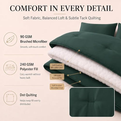 CozyLux Full Size Comforter Set Forest Green, 7 Pieces Bed in a Bag
