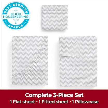 Mellanni Iconic 3-Piece, Ultra Soft Sheet Set (Twin XL, Chevron Gray)
