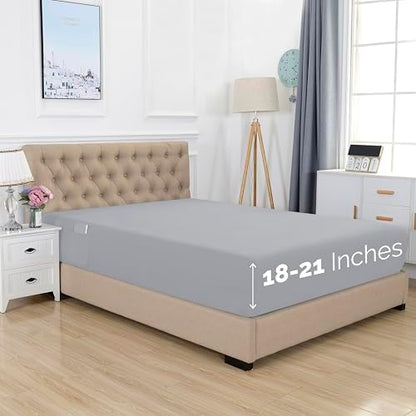 Elegant Comfort 1500 Premium Hotel Quality 18-21 Inches Deep - Extra Deep Pocket Single Fitted Sheet for High Mattress, Luxury and Softest, Smart Pocket - Wrinkle Free, Twin/Twin XL, Silver