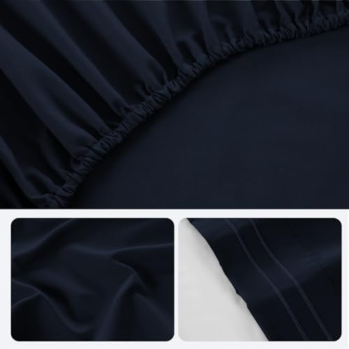ROSE&RISY Navy Queen Sheet Set, 4 Pieces Soft Bedding King Sheet Set, Breathable and Cooling Sheet Bed Set, Includes 1 Fitted Sheet, 1 Flat Sheet, 2 Pillowcases - Deep Pocket (Navy, Queen Size)