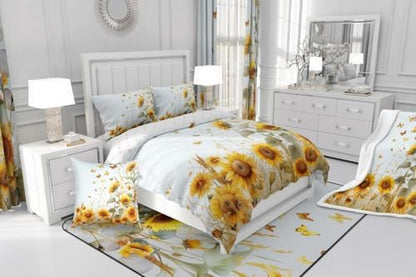 jejeloiu Sunflower Comforter Set Twin Size Kids Butterfly Rustic Floral Bedding Set Boys Girls Teens Yellow Flowers Duvet Breathable Botanical Spring Quilt Bedroom Decor,1 Comforter with 1 Pillowcase