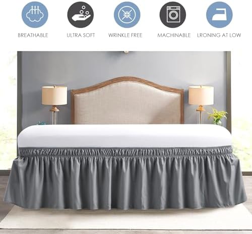 FreshCulture Elastic Bed Skirt - Full Size, 15-Inch Drop, Hotel Quality Dust Ruffle (Dark Grey)