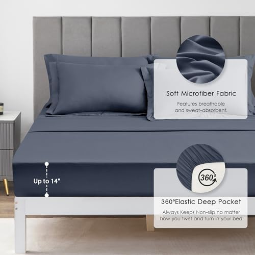 Love's cabin Oversized Queen Comforter Set Navy Blue, 7 Pieces Bed in a Bag, All Season Queen Bedding Sets with 1 Comforter, 1 Flat Sheet, 1 Fitted Sheet, 2 Pillowcase and 2 Pillow Sham