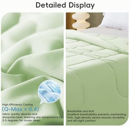 SameBed Cooling Comforter Full/Queen Size, Summer Blanket for Hot Sleepers, Lightweight Comforter for Night Sweats, Double-Sided Breathable Cooling Beddings (Green, 90"*90")