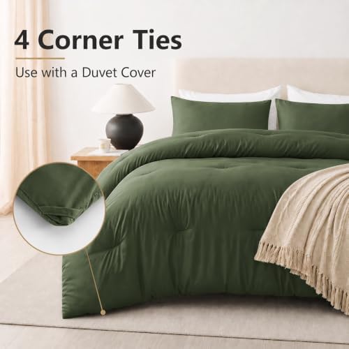 CozyLux Twin Comforter Set, 2 Pieces Down Alternative Bedding, Olive Green