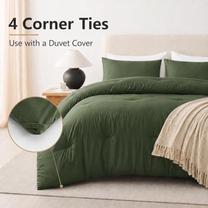 CozyLux Twin Comforter Set, 2 Pieces Down Alternative Bedding, Olive Green