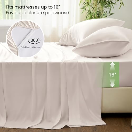 Love's cabin 3 Piece Twin XL Sheet Set, 100% Rayon Derived from Bamboo, Cooling & Breathable, Soft Silky Deep Pocket up to 16", Hotel Luxury Bedding for Hot Sleepers, Sand