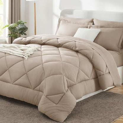 CozyLux King Comforter Set 102"x90" Wheat - 7 Piece Bed in a Bag