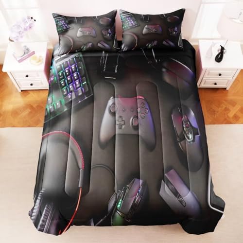 Gaming Comforter for Boys Teens,Game Bedding Sets Full,Kids Gamer Comforter Set,Video Game Bedroom Bed Set Controller Duvet All Season 3 Piece