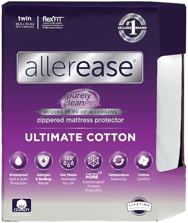 AllerEase Ultimate Allergy Protection and Comfort Zippered Mattress Protector, Twin, White