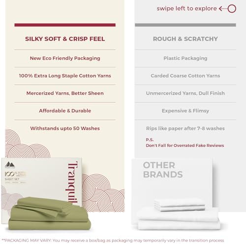 Mayfair Linen Egyptian Cotton Sheets King Size - Luxury 800 Series High Thread Count King Sheets (4 PC, Sage Green), Soft Cooling 16" Deep Pocket Hotel Quality Bed Sheet Set - Tranquil Collection