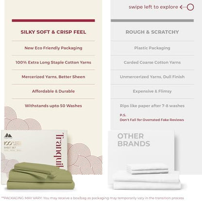 Mayfair Linen Egyptian Cotton Sheets King Size - Luxury 800 Series High Thread Count King Sheets (4 PC, Sage Green), Soft Cooling 16" Deep Pocket Hotel Quality Bed Sheet Set - Tranquil Collection