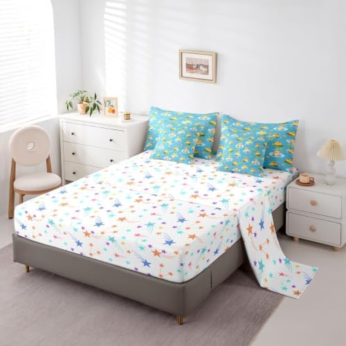 Erosebridal Yellow Rubber Duck King Comforter Set with Sheets 7 piece Cartoon Ducks Bed in A Bag Funny Animal Lotus Bedding Sets for Kids Adults,Cute Pet Rustic Animal Bed Set