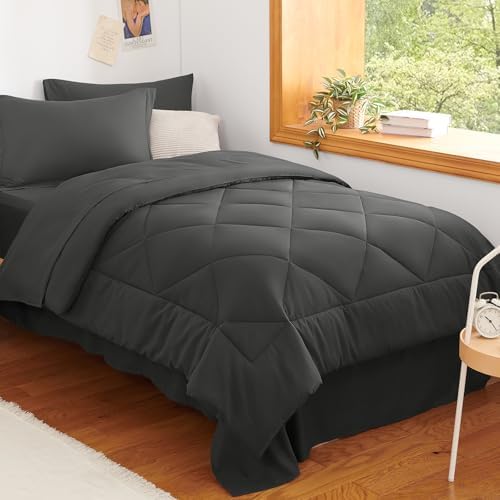 CozyLux Twin XL Comforter Set 68"x88" Dark Grey - 5 Piece Bed in a Bag