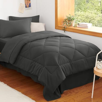 CozyLux Twin XL Comforter Set 68"x88" Dark Grey - 5 Piece Bed in a Bag
