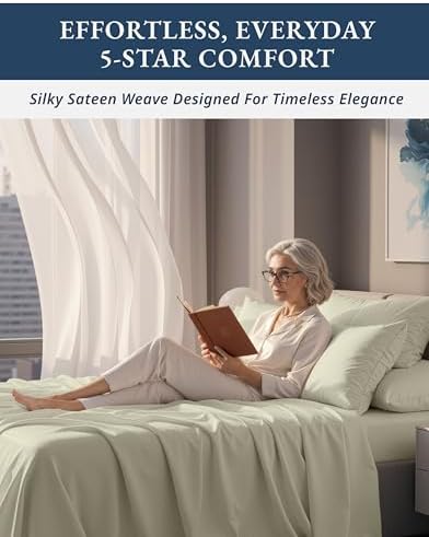 LANE LINEN 100% Egyptian Cotton Sheets Queen Size Sateen - Linen Swiss Dot