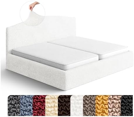 PAULATO BY GA.I.CO. Stretch Headboard and Frame Slipcover – Soft Bi-Elastic 1-Piece Bedframe Cover – Furniture Protector Machine Washable – Crisp White (King 75"-83" Wide)